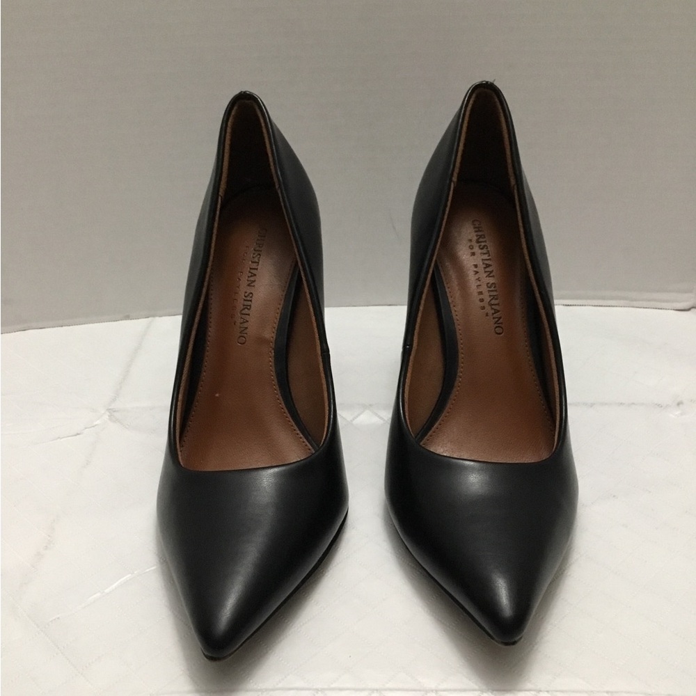 Christian Siriano Black Pointed-Toe Leather Heels